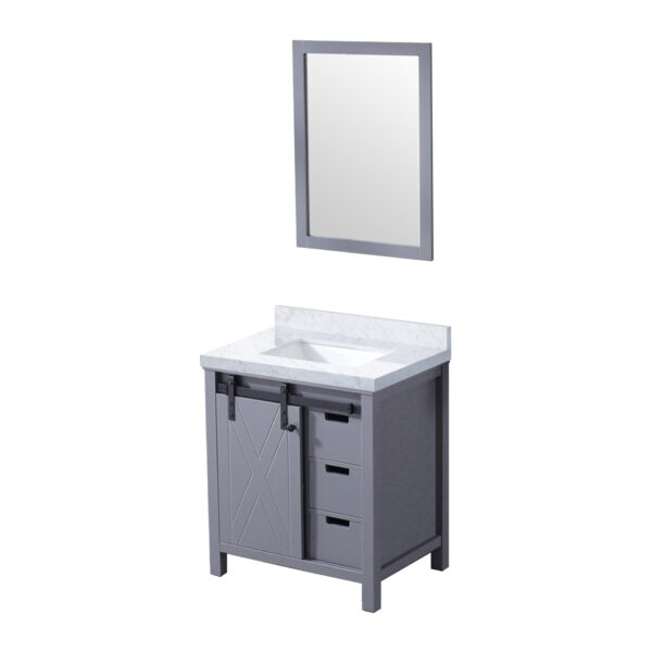 Marsyas 30W x 22D Dark Grey Bath Vanity, Carrara Marble Countertop and 28Mirror