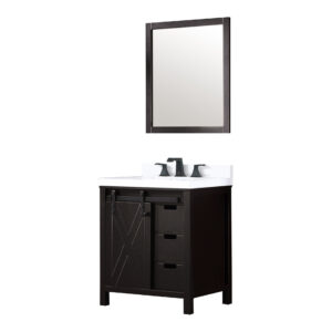 Marsyas 30W x 22D Brown Bath Vanity, Cultured Marble Countertop, Faucet Set and 28Mirror