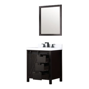 Marsyas 30W x 22D Brown Bath Vanity, Cultured Marble Countertop, Faucet Set and 28Mirror