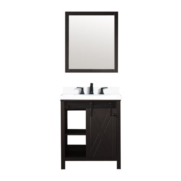 Marsyas 30W x 22D Brown Bath Vanity, Cultured Marble Countertop, Faucet Set and 28Mirror