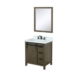 Marsyas 30W x 22D Rustic Brown Bath Vanity, Cultured Marble Countertop, Faucet Set and 28Mirror