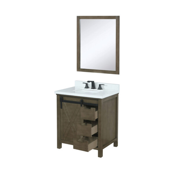 Marsyas 30W x 22D Rustic Brown Bath Vanity, Cultured Marble Countertop, Faucet Set and 28Mirror