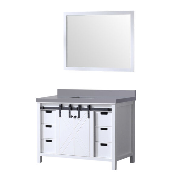 Marsyas 48W x 22D White Bath Vanity, Grey Quartz Countertop and 44Mirror