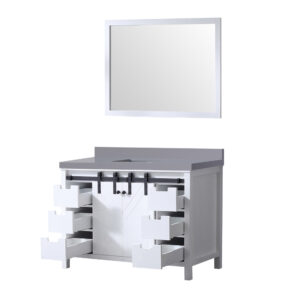 Marsyas 48W x 22D White Bath Vanity, Grey Quartz Countertop and 44Mirror