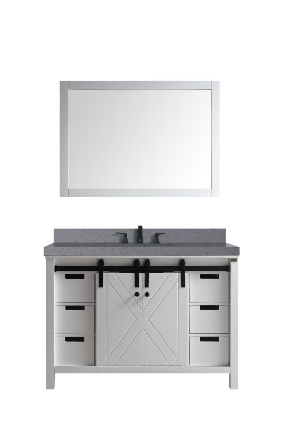 Marsyas 48W x 22D White Bath Vanity, Grey Quartz Countertop, Faucet Set and 44Mirror