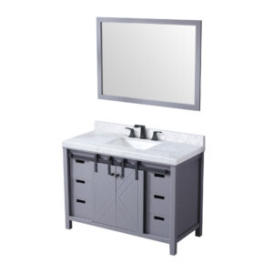 Marsyas 48W x 22D Dark Grey Bath Vanity, Carrara Marble Countertop, Faucet Set and 44Mirror