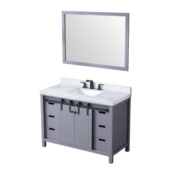 Marsyas 48W x 22D Dark Grey Bath Vanity, Carrara Marble Countertop, Faucet Set and 44Mirror