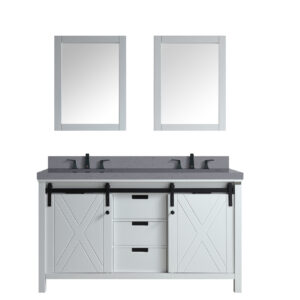 Marsyas 60W x 22D White Double Bath Vanity, Grey Quartz Countertop, Faucet Set and 24Mirrors