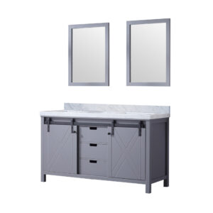 Marsyas 60W x 22D Dark Grey Double Bath Vanity, Carrara Marble Countertop and 24Mirrors