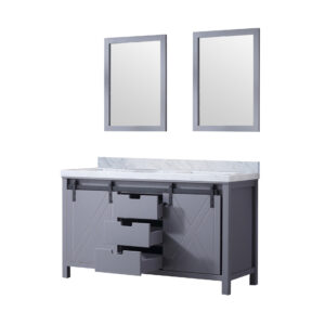 Marsyas 60W x 22D Dark Grey Double Bath Vanity, Carrara Marble Countertop and 24Mirrors