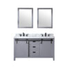 Marsyas 60W x 22D Dark Grey Double Bath Vanity, Carrara Marble Countertop, Faucet Set and 24Mirrors