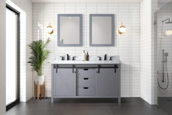 Marsyas 60W x 22D Dark Grey Double Bath Vanity and 24Mirrors