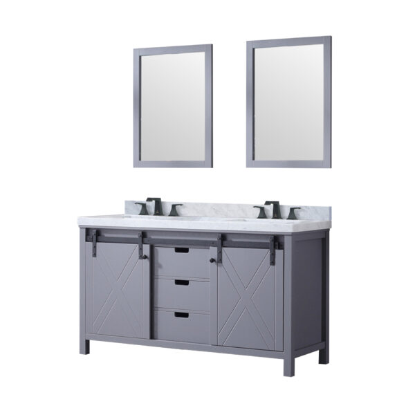 Marsyas 60W x 22D Dark Grey Double Bath Vanity, Carrara Marble Countertop, Faucet Set and 24Mirrors