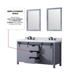 Marsyas 60W x 22D Dark Grey Double Bath Vanity and 24Mirrors