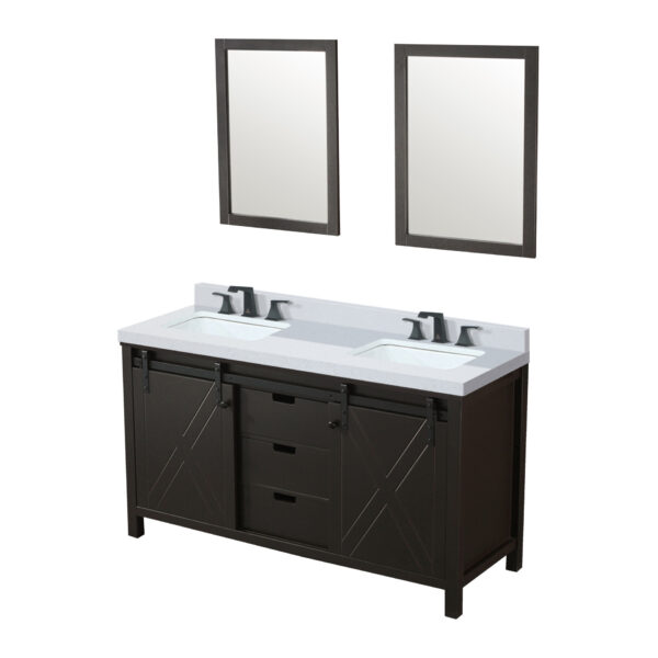 Marsyas 60W x 22D Brown Double Bath Vanity, Cultured Marble Countertop, Faucet Set and 24Mirrors