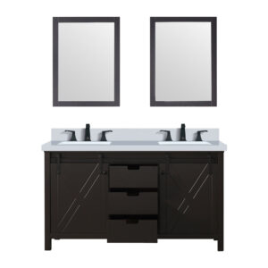 Marsyas 60W x 22D Brown Double Bath Vanity, Cultured Marble Countertop, Faucet Set and 24Mirrors