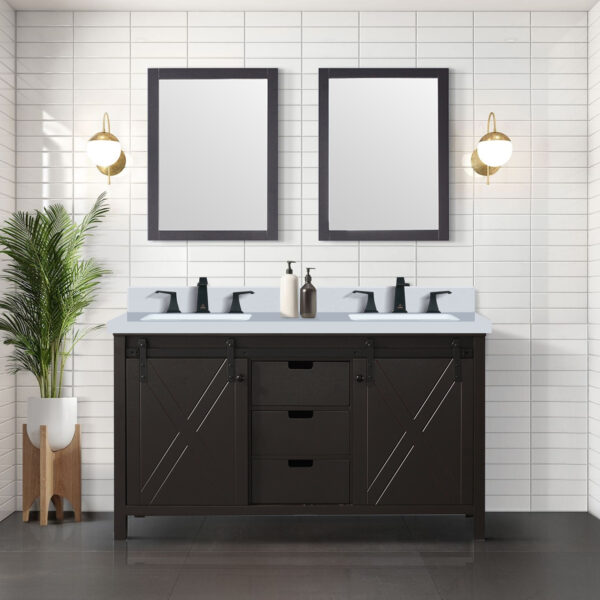 Marsyas 60W x 22D Brown Double Bath Vanity and 24Mirrors