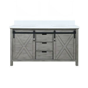 Marsyas 60W x 22D Ash Grey Double Bath Vanity and Cultured Marble Countertop