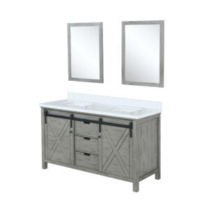 Marsyas 60W x 22D Ash Grey Double Bath Vanity, Cultured Marble Countertop and 24Mirrors