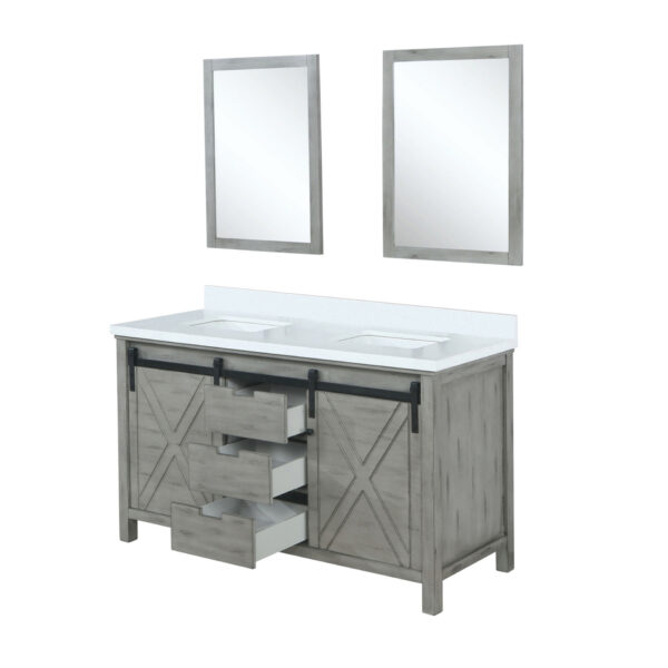 Marsyas 60W x 22D Ash Grey Double Bath Vanity, Cultured Marble Countertop and 24Mirrors