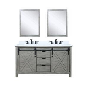 Marsyas 60W x 22D Ash Grey Double Bath Vanity, Cultured Marble Countertop, Faucet Set and 24Mirrors