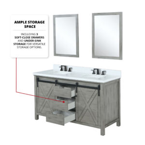 Marsyas 60W x 22D Ash Grey Double Bath Vanity and 24Mirrors