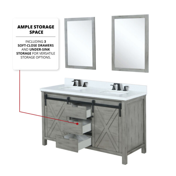 Marsyas 60W x 22D Ash Grey Double Bath Vanity and 24Mirrors