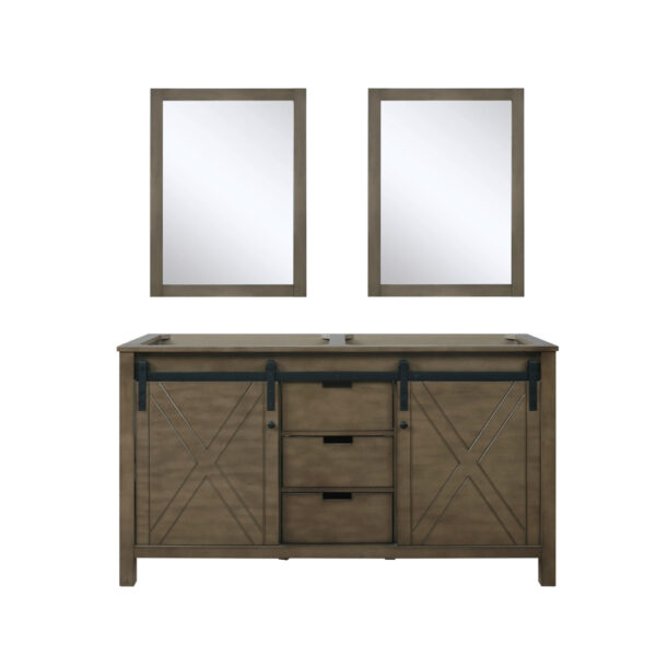 Marsyas 60W x 22D Rustic Brown Double Bath Vanity and 24Mirrors