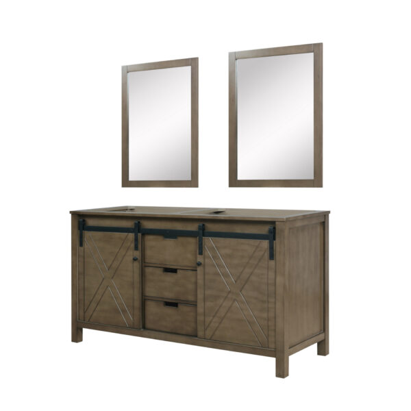 Marsyas 60W x 22D Rustic Brown Double Bath Vanity and 24Mirrors