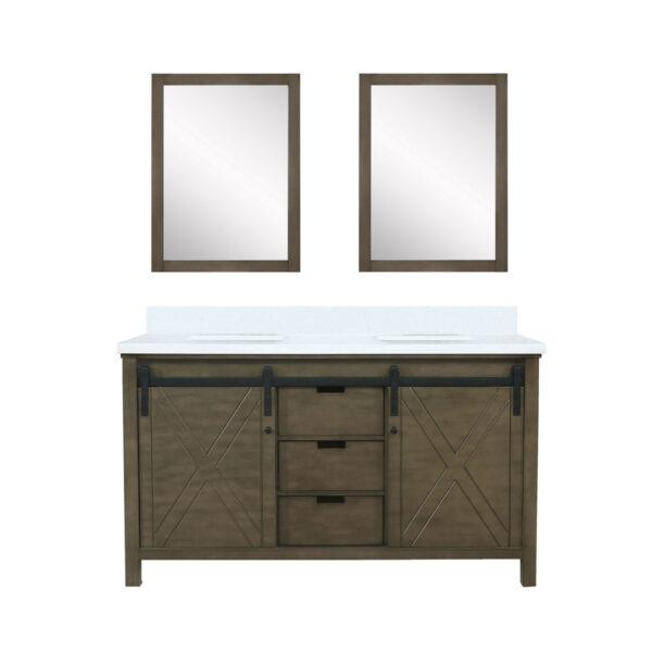 Marsyas 60W x 22D Rustic Brown Double Bath Vanity, Cultured Marble Countertop and 24Mirrors