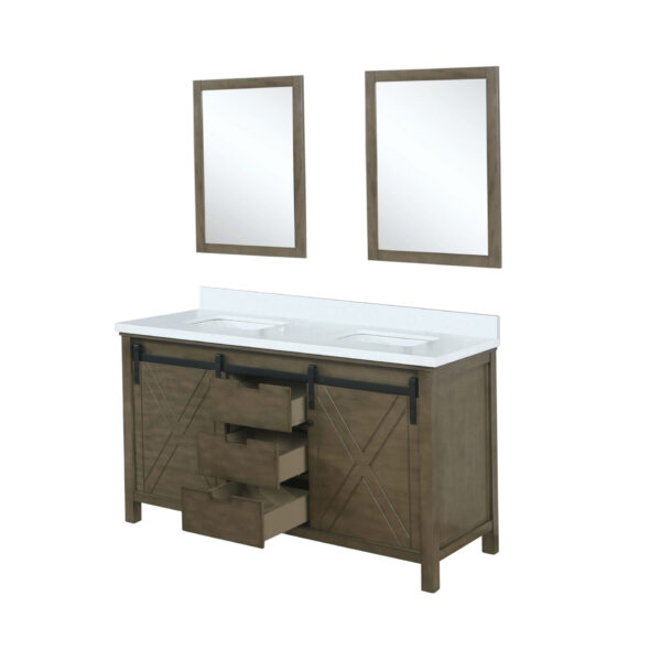 Marsyas 60W x 22D Rustic Brown Double Bath Vanity, Cultured Marble Countertop and 24Mirrors