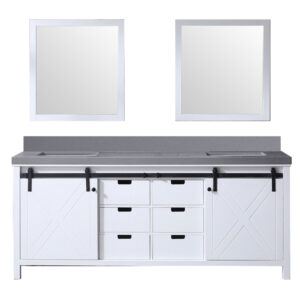 Marsyas 80W x 22D White Double Bath Vanity, Grey Quartz Countertop and 30Mirrors