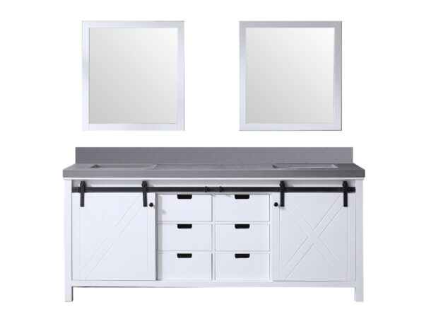 Marsyas 80W x 22D White Double Bath Vanity, Grey Quartz Countertop and 30Mirrors