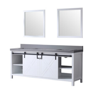 Marsyas 80W x 22D White Double Bath Vanity, Grey Quartz Countertop and 30Mirrors