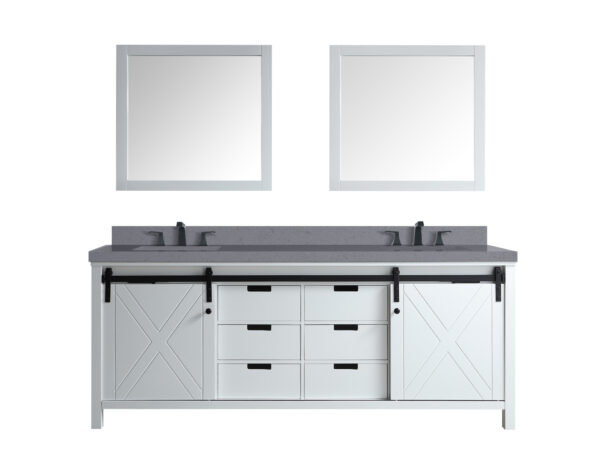 Marsyas 80W x 22D White Double Bath Vanity, Grey Quartz Countertop, Faucet Set and 30Mirrors