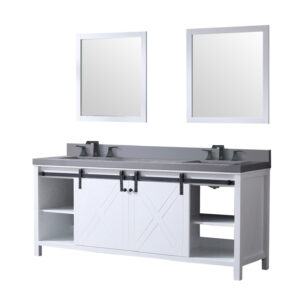 Marsyas 80W x 22D White Double Bath Vanity, Grey Quartz Countertop, Faucet Set and 30Mirrors