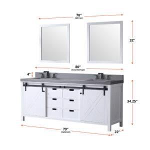 Marsyas 80W x 22D White Double Bath Vanity and 30Mirrors