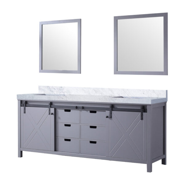 Marsyas 80W x 22D Dark Grey Double Bath Vanity, Carrara Marble Countertop and 30Mirrors