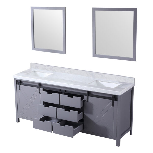 Marsyas 80W x 22D Dark Grey Double Bath Vanity, Carrara Marble Countertop and 30Mirrors