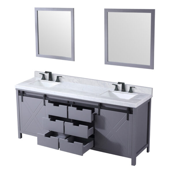 Marsyas 80W x 22D Dark Grey Double Bath Vanity, Carrara Marble Countertop, Faucet Set and 30Mirrors