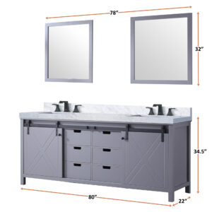 Marsyas 80W x 22D Dark Grey Double Bath Vanity and 30Mirrors