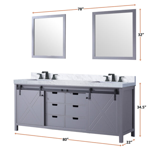 Marsyas 80W x 22D Dark Grey Double Bath Vanity and 30Mirrors