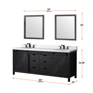 Marsyas 80W x 22D Brown Double Bath Vanity and 30Mirrors