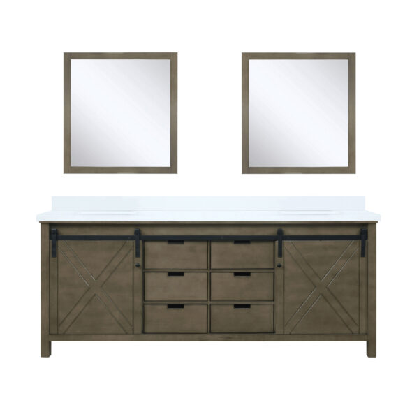 Marsyas 80W x 22D Rustic Brown Double Bath Vanity, Cultured Marble Countertop and 30Mirrors