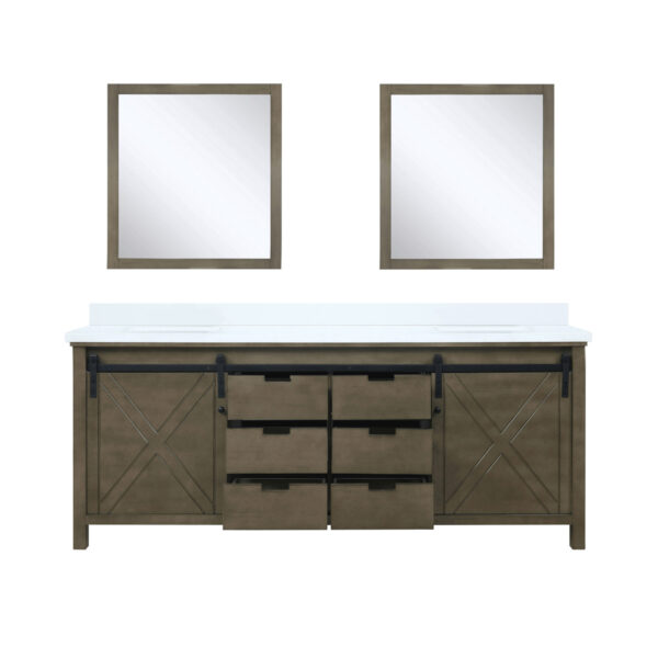 Marsyas 80W x 22D Rustic Brown Double Bath Vanity, Cultured Marble Countertop and 30Mirrors