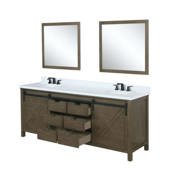 Marsyas 80W x 22D Rustic Brown Double Bath Vanity, Cultured Marble Countertop, Faucet Set and 30Mirrors