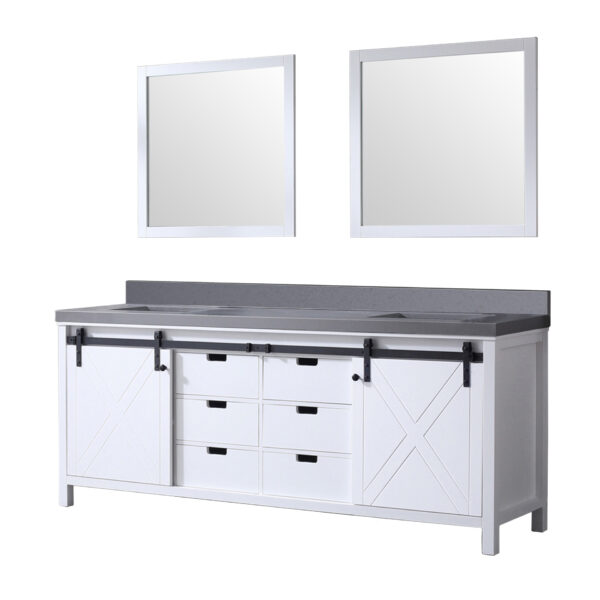 Marsyas 84W x 22D White Double Bath Vanity, Grey Quartz Countertop and 34Mirrors