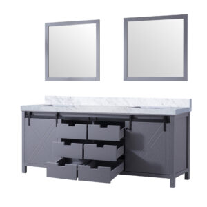 Marsyas 84W x 22D Dark Grey Double Bath Vanity, Carrara Marble Countertop and 34Mirrors