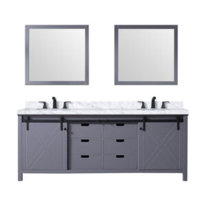 Marsyas 84W x 22D Dark Grey Double Bath Vanity, Carrara Marble Countertop, Faucet Set and 34Mirrors