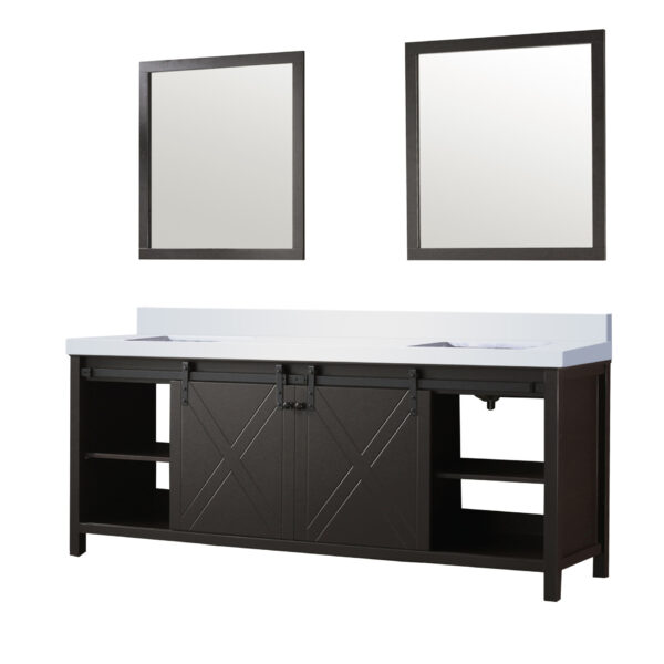 Marsyas 84W x 22D Brown Double Bath Vanity, Cultured Marble Countertop and 34Mirrors